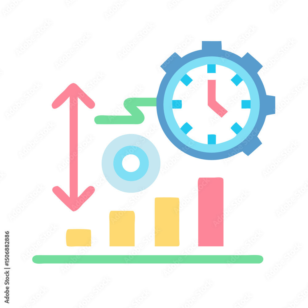 Poster time management visual with graph and clock icon concept