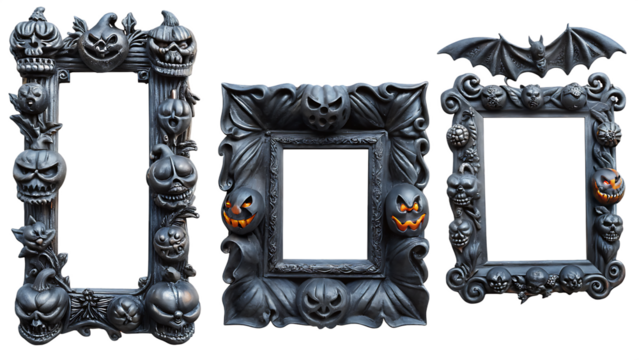 spooky picture frame with Halloween motifs isolated on white background PNG