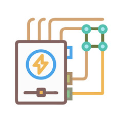 Flat illustration of electricity control panel and circuit connections