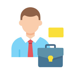 Flat business icon depicting professional with briefcase and card