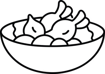Grilled Chicken Salad Healthy Meal Drawing Line Art Vector Illustration