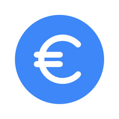 Black Euro symbol within a blue circle, White Background