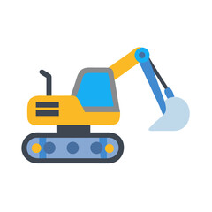 Flat excavator graphic illustration on a White Background