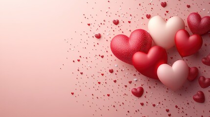 Romantic Valentine's Day composition featuring heart shapes and pink background