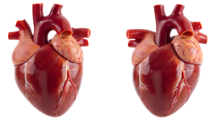 healthy, realistic human hearts with atrium and ventricle, internal organs isolated on white background PNG