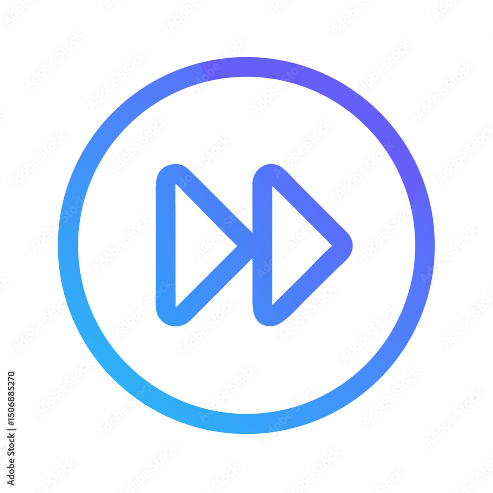 Poster blue gradient fast forward icon centered on a white background