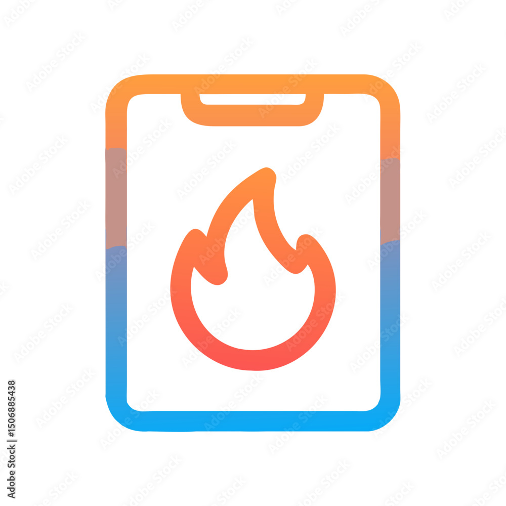 Poster smartphone displaying flame icon with color gradient design element