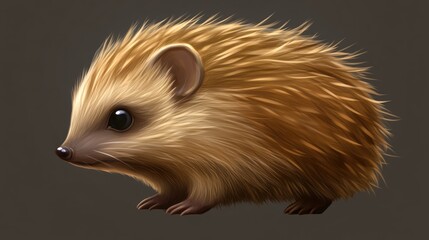 Cute baby hedgehog profile, studio shot, neutral background, wildlife illustration, children's book