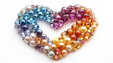 Colorful Heart Formed by Pearls and Faceted Gems in Gradient Arrangement