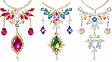 Jewelry design jewelry illustration with transparent white background，necklace and earrings
