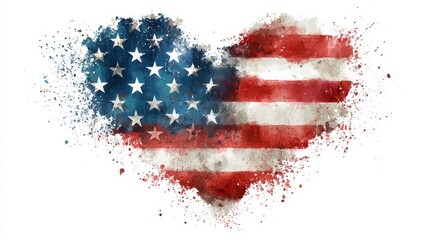 Heart Shaped Watercolor American Flag