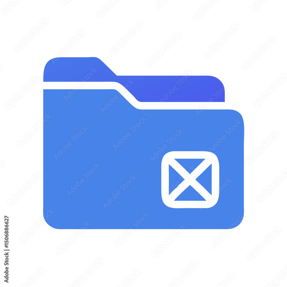Poster blue folder icon with cross representing delete action