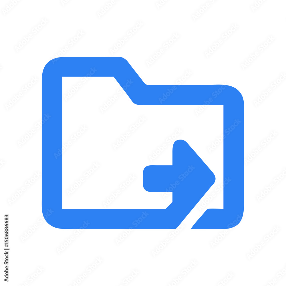 Poster blue file folder icon with forward pointing arrow on white