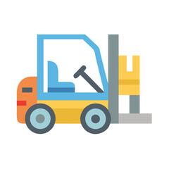Simple forklift illustration carrying a stack of yellow crates