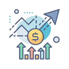 Financial growth and success icon with charts and coin