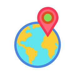 Globe with location pin icon on a White Background
