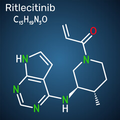 Fototapeta premium Ritlecitinib molecule. JAK3/TEC inhibitor used in treatment of alopecia areata. Dark blue background