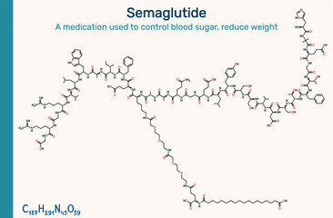 Semaglutide molecule. GLP-1 receptor agonist used to treat type 2 diabetes and obesity