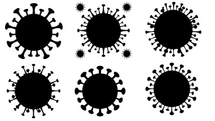 "Collection of Virus Shape Icons in Black Silhouette – Vector Design for Medical and Infographic Use"