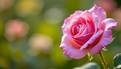 a macro shot of a single dew kissed rose petal in soft pink, against a blurred