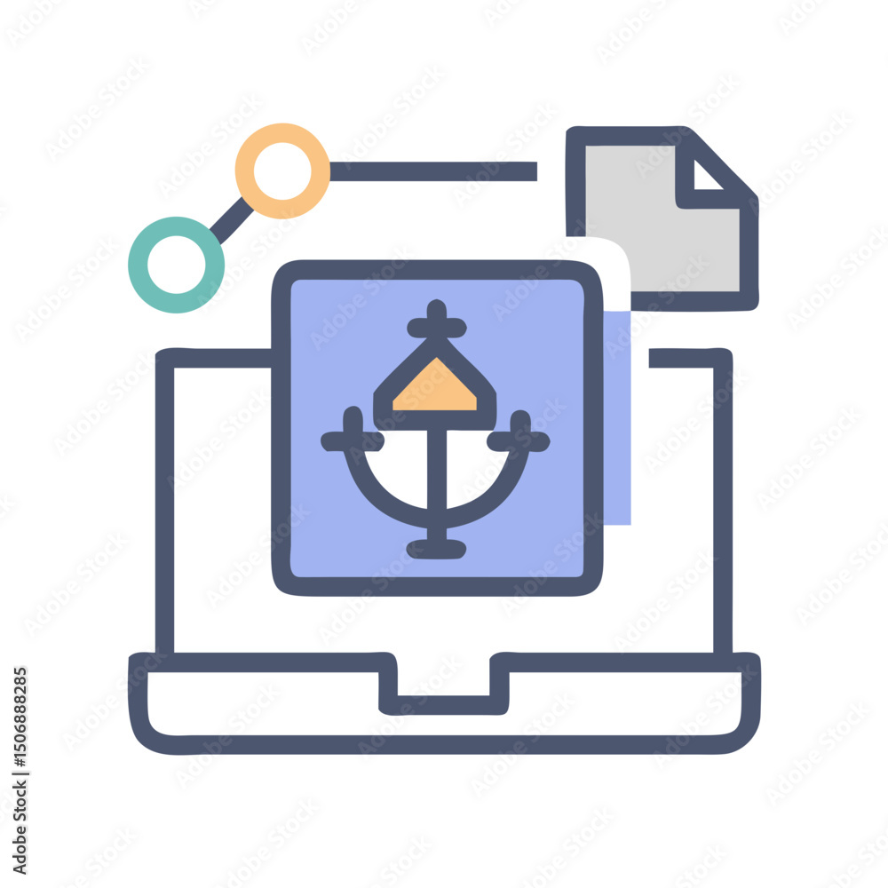 Poster stylized laptop screen showing file transfer and networking