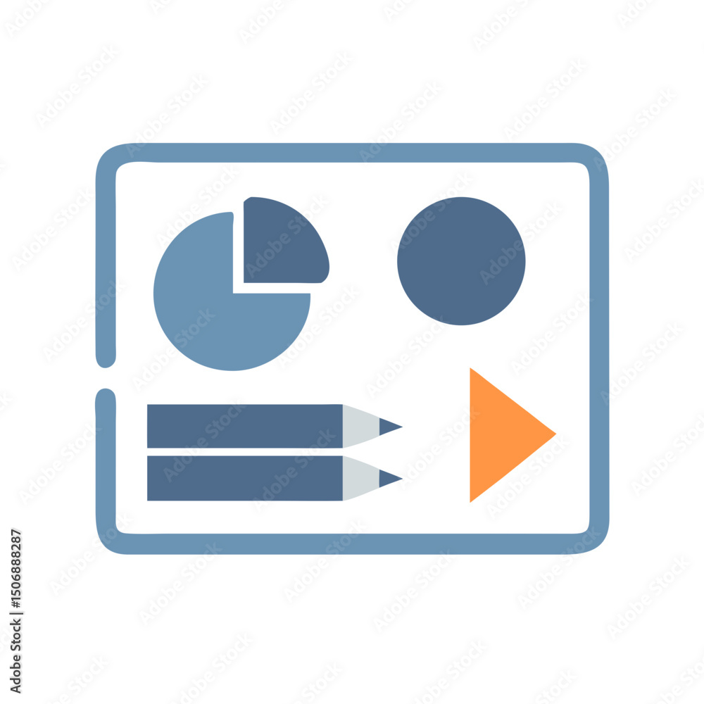 Aufkleber flat design icon displaying analytics, writing, and call to action
