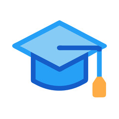 Blue graduation cap icon against a solid black backdrop