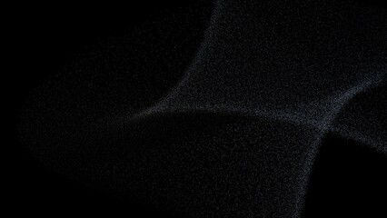 Dark black minimalist futuristic particle dust holographic 3D shape illustration, empty poster template background design