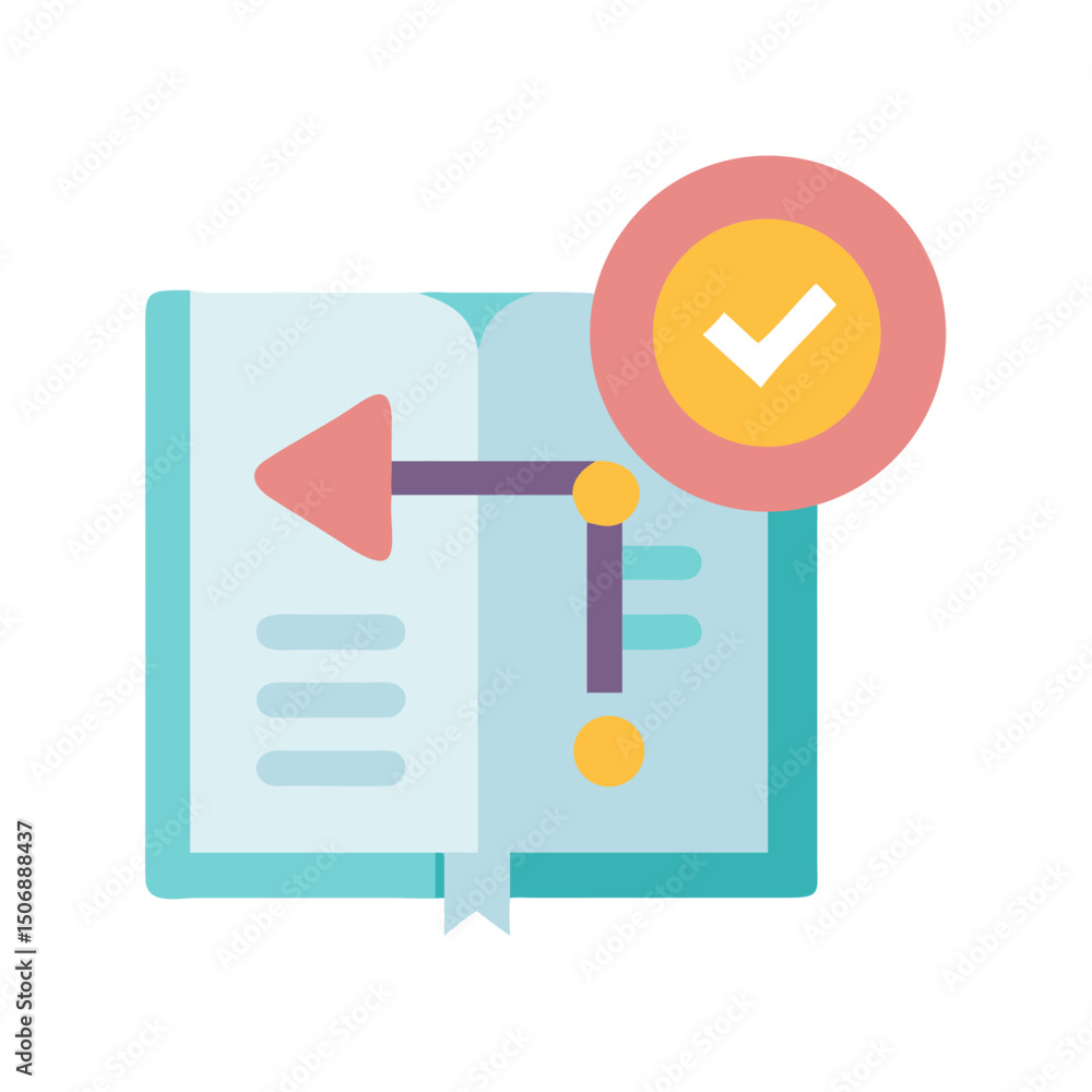 Poster completed task outlined within a simple flat book icon