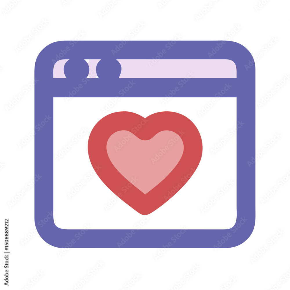 Poster browser window icon with heart shape illustration for design