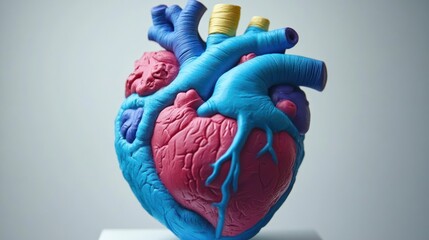 Colorful anatomical heart model studio shot, medical education