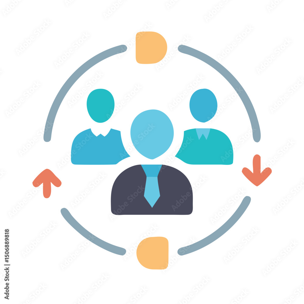 Poster teamwork and workflow in a flat styled organizational chart