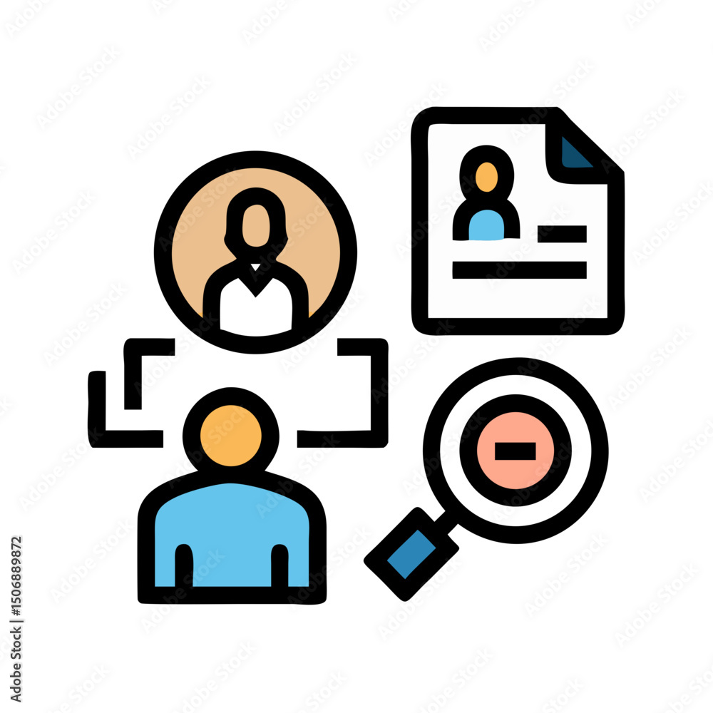 Poster hiring process icons representing applicant review and elimination steps