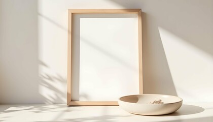 Wooden photo frame with blank white background