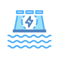 Stylized hydro power plant with ocean and lightning bolt