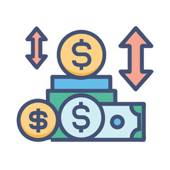 Money and Arrows Icon Representing Financial Fluctuation Concept