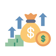 Money bag and coin stacks depicting investment growth