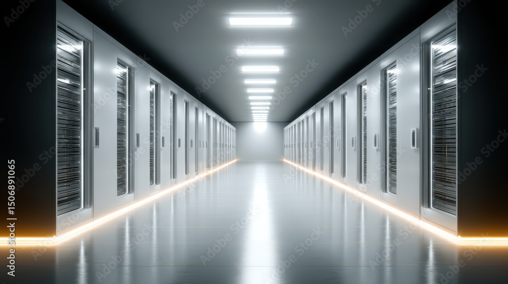 Aufkleber cyber serenity: a tranquil and futuristic server room, with rows of servers, showcasing a data cente