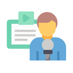News anchor icon in flat style representing broadcast media