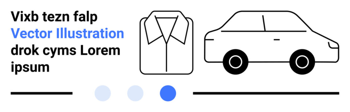Shirt outline, car icon, blue-highlighted text, progress indicators, and horizontal lines. Ideal for fashion, transportation, e-commerce, interfaces branding infographics simple landing page - Powered by Adobe