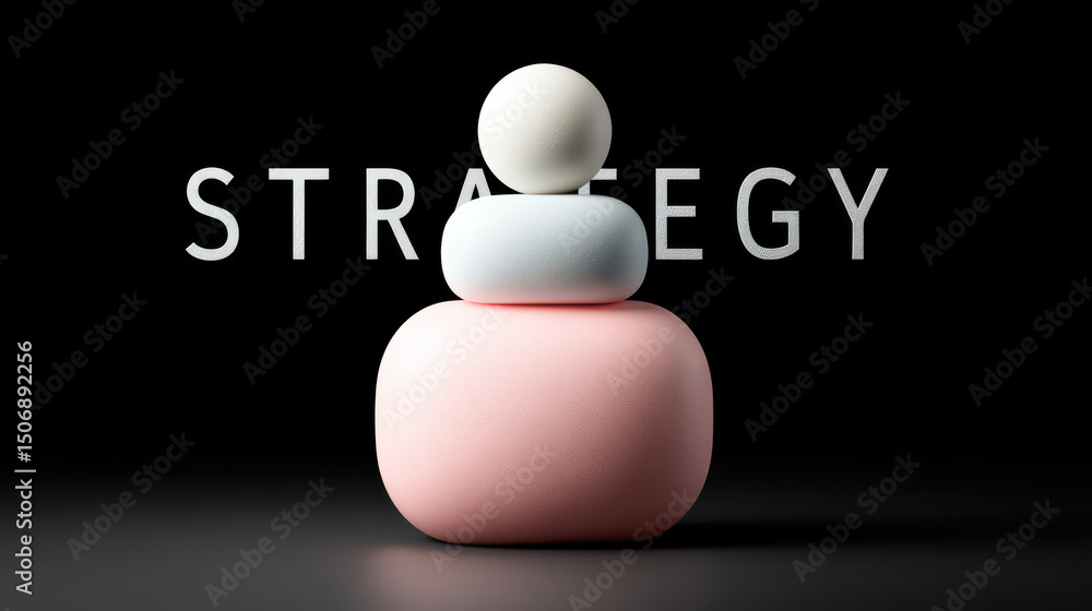 Poster strategic approach: a minimalist composition featuring a stacked form, representing strategy, with t