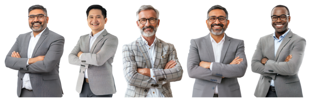 PNG Diverse professional team smiling, element set on transparent background