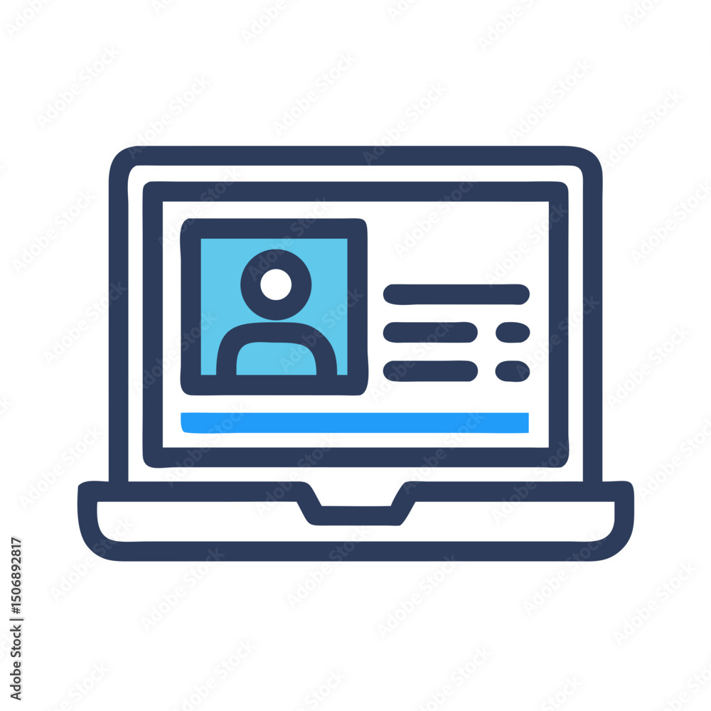 Poster laptop profile interface icon for networking and user account