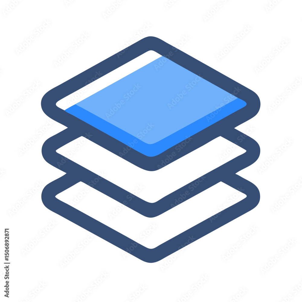 Poster blue layered icon representing data stacking or user interface