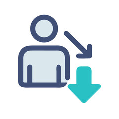 User Icon with Downward Arrows Indicating Download or Transfer