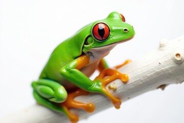 Obraz premium Green tree frog perched on white, vibrant colors , picture, frog, legs