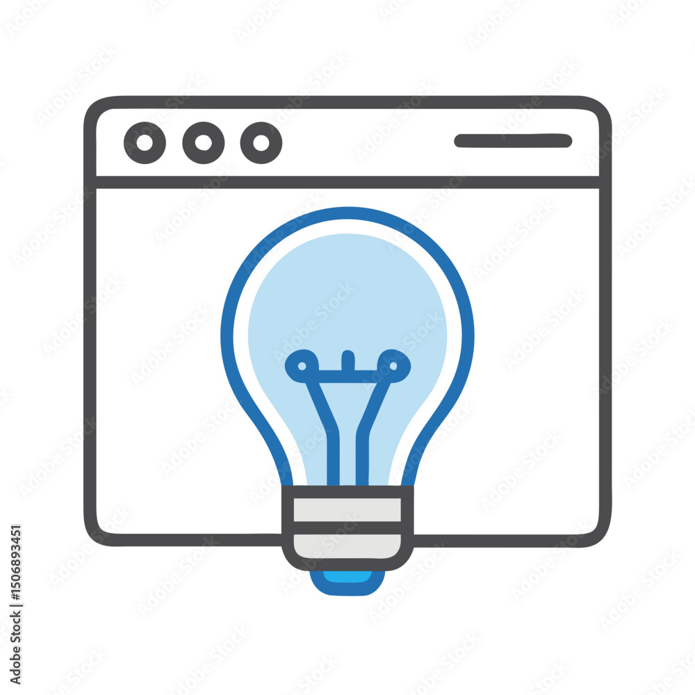 Poster lightbulb and browser window representing digital innovation idea
