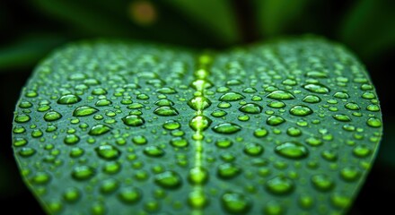Green Leaf with Water Droplets