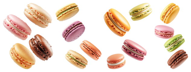 PNG Colorful macarons floating delightfully, element set on transparent background