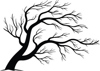 Striking Silhouette of a Bare Tree Against a Transparent background, Silhouette of a Bare Tree in the Wind